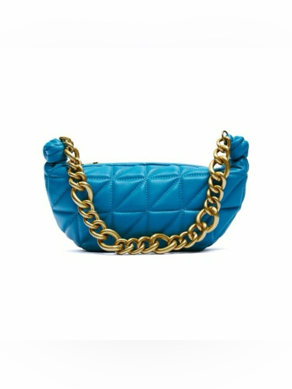 Zara Blue Quilted Shoulder Bag with Gold Chain